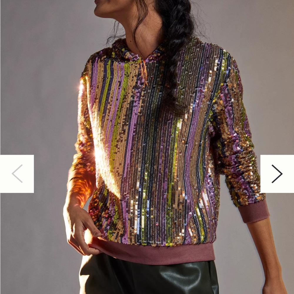 Anthropologie Lydia Sequined Hoodie Top size XS new with tags